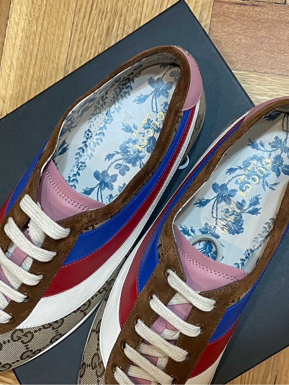 GUCCI Suede GG Supreme Monogram Web Women's Falacer Sneakers - Picture 10 of 10